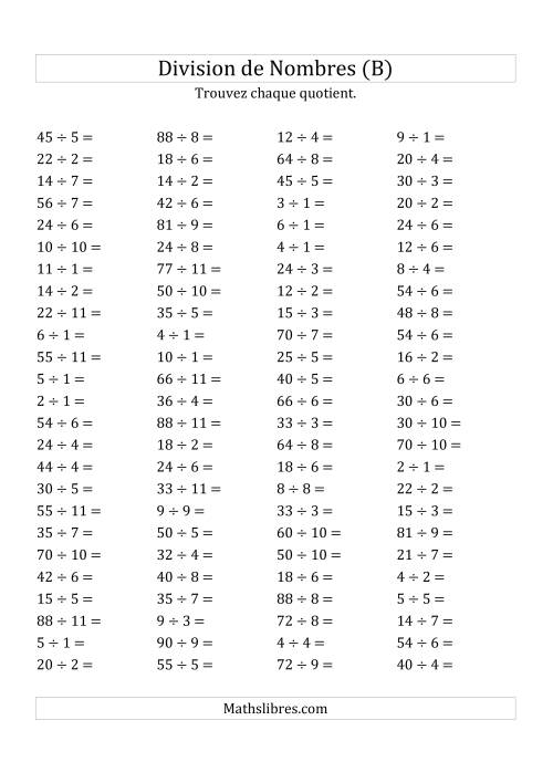 Division de Nombres Jusqu'à 121 (B)