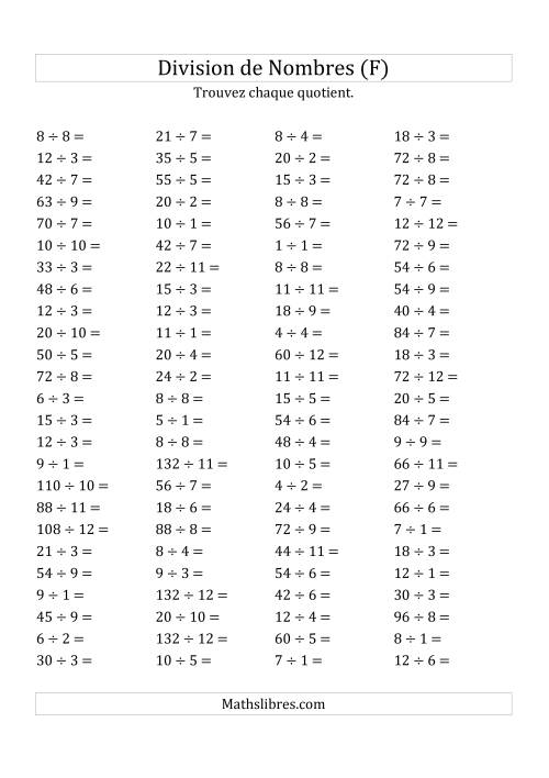 Division de Nombres Jusqu'à 144 (F)