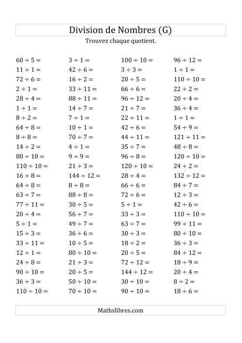 Division de Nombres Jusqu'à 144 (G)