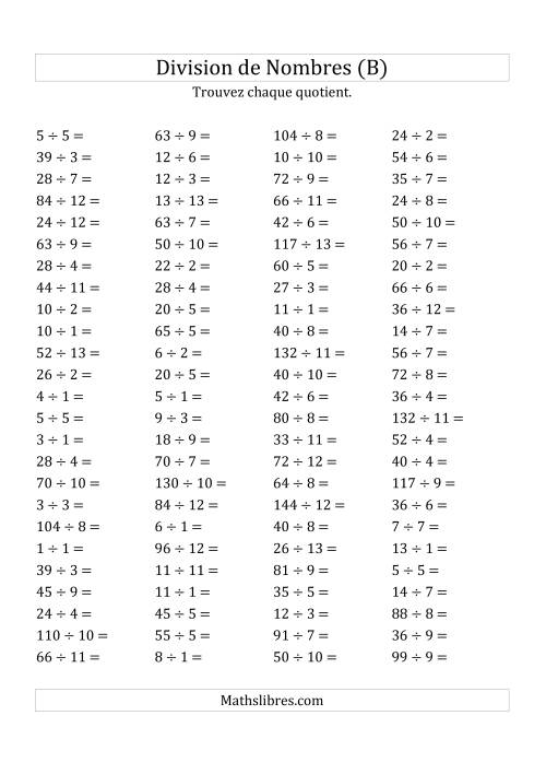 Division de Nombres Jusqu'à 169 (B)