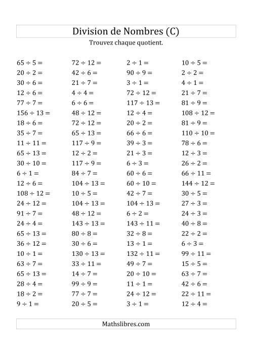 Division de Nombres Jusqu'à 169 (C)