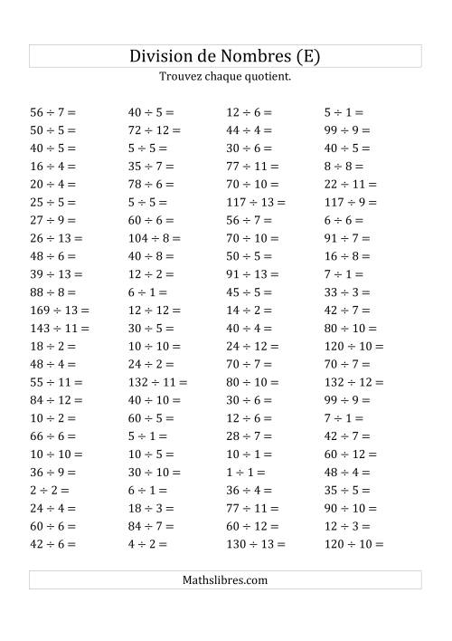 Division de Nombres Jusqu'à 169 (E)