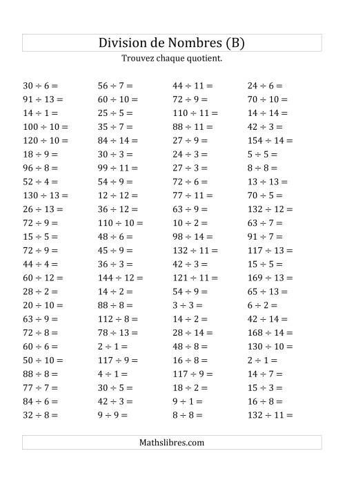 Division de Nombres Jusqu'à 196 (B)