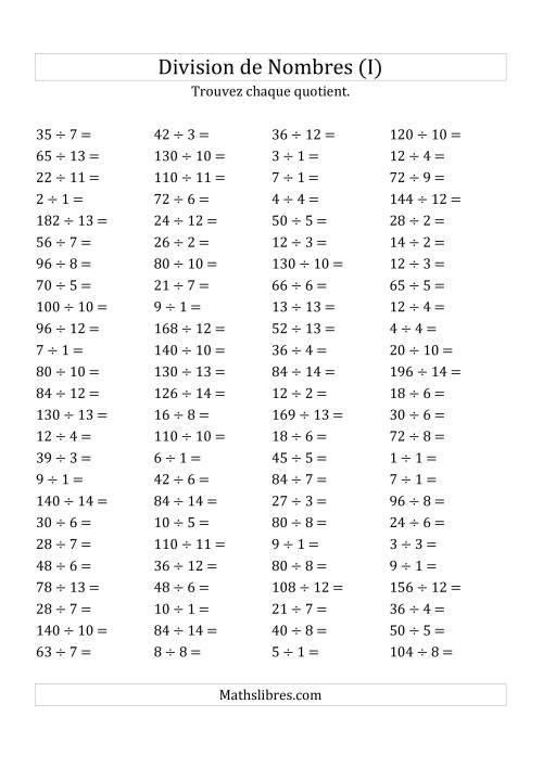 Division de Nombres Jusqu'à 196 (I)