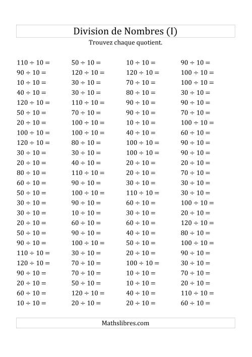 Division de Nombres Par 10 (Quotient 1 - 12) (I)