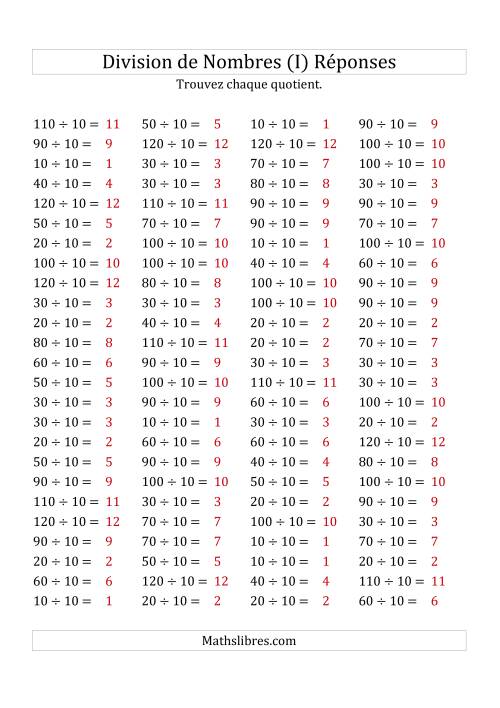 Division de Nombres Par 10 (Quotient 1 - 12) (I) page 2