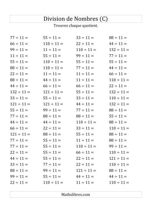 Division de Nombres Par 11 (Quotient 1 - 12) (C)