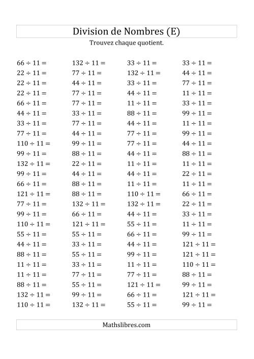 Division de Nombres Par 11 (Quotient 1 - 12) (E)