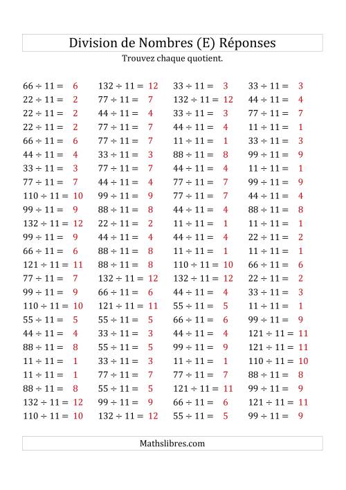 Division de Nombres Par 11 (Quotient 1 - 12) (E) page 2