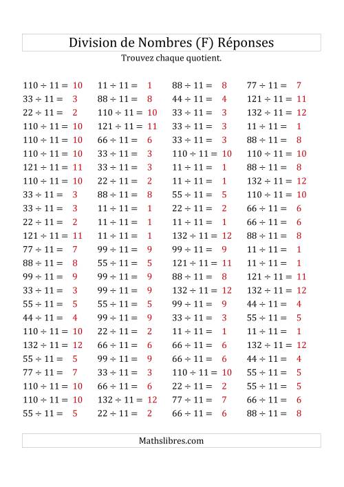 Division de Nombres Par 11 (Quotient 1 - 12) (F) page 2