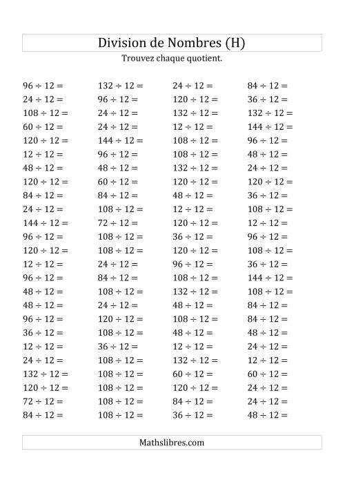 Division de Nombres Par 12 (Quotient 1 - 12) (H)