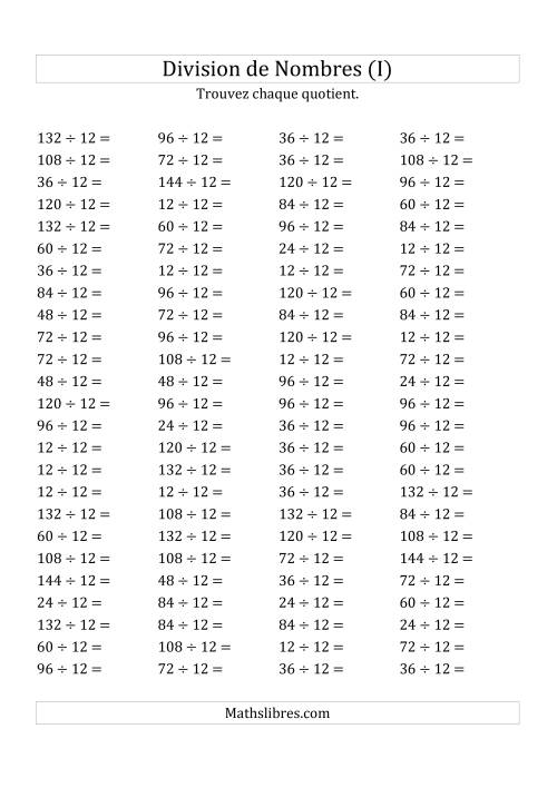 Division de Nombres Par 12 (Quotient 1 - 12) (I)