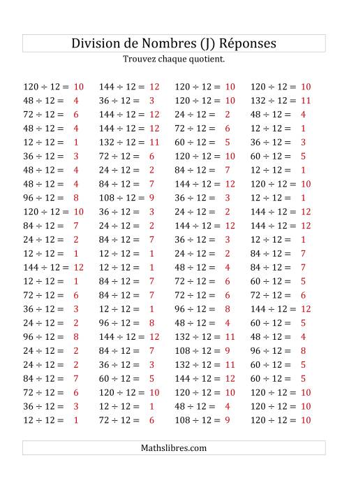 Division de Nombres Par 12 (Quotient 1 - 12) (J) page 2