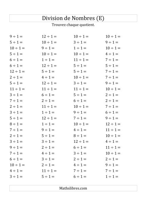 Division de Nombres Par 1 (Quotient 1 - 12) (E)
