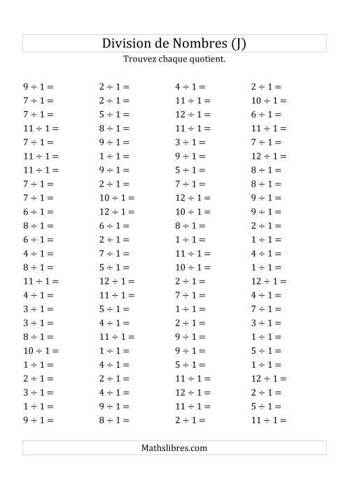 Division de Nombres Par 1 (Quotient 1 - 12) (J)