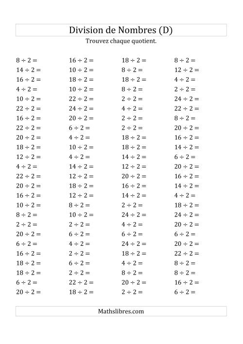 Division de Nombres Par 2 (Quotient 1 - 12) (D)