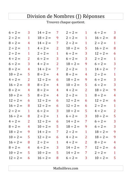 Division de Nombres Par 2 (Quotient 1 - 9) (J) page 2