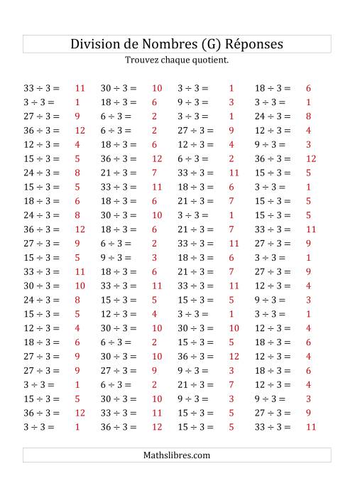 Division de Nombres Par 3 (Quotient 1 - 12) (G) page 2
