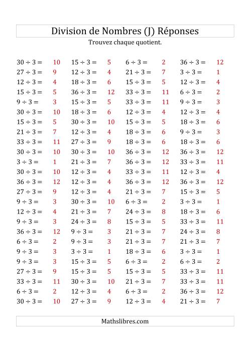 Division de Nombres Par 3 (Quotient 1 - 12) (J) page 2