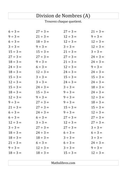 Division de Nombres Par 3 (Quotient 1 - 9) (A)