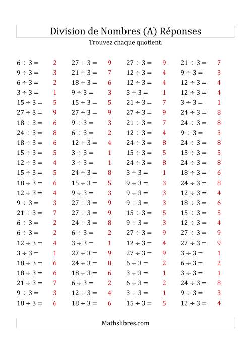 Division de Nombres Par 3 (Quotient 1 - 9) (A) page 2