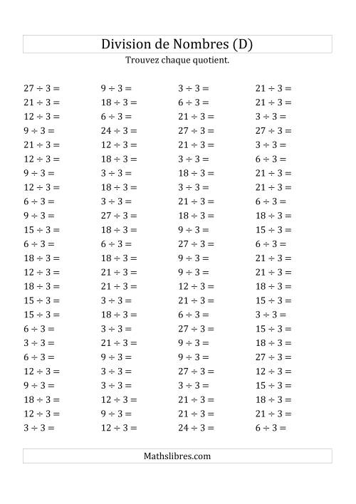 Division de Nombres Par 3 (Quotient 1 - 9) (D)