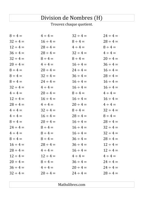 Division de Nombres Par 4 (Quotient 1 - 9) (H)