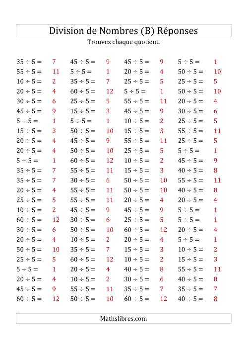 Division de Nombres Par 5 (Quotient 1 - 12) (B) page 2