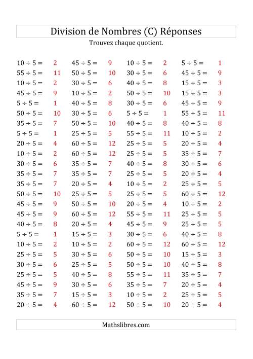 Division de Nombres Par 5 (Quotient 1 - 12) (C) page 2