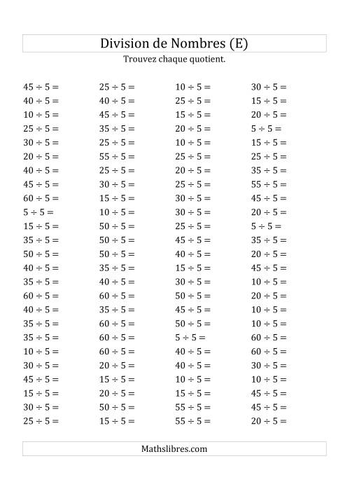 Division de Nombres Par 5 (Quotient 1 - 12) (E)