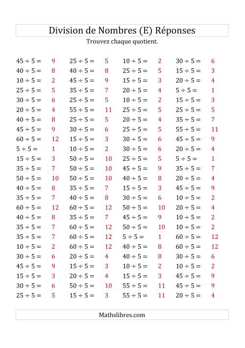Division de Nombres Par 5 (Quotient 1 - 12) (E) page 2