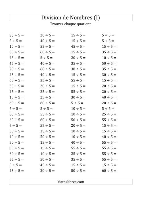 Division de Nombres Par 5 (Quotient 1 - 12) (I)