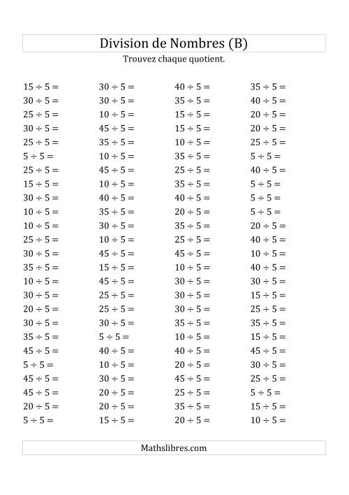 Division de Nombres Par 5 (Quotient 1 - 9) (B)