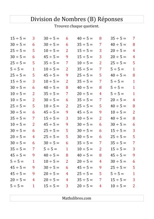 Division de Nombres Par 5 (Quotient 1 - 9) (B) page 2