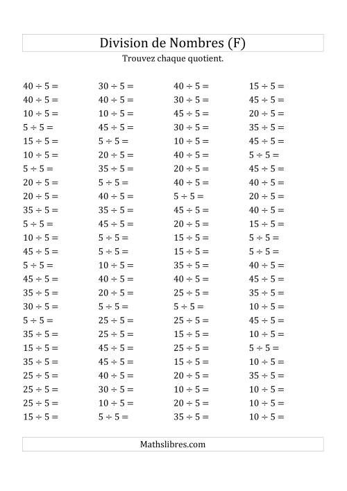 Division de Nombres Par 5 (Quotient 1 - 9) (F)