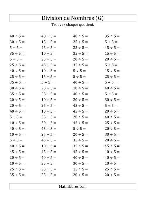 Division de Nombres Par 5 (Quotient 1 - 9) (G)