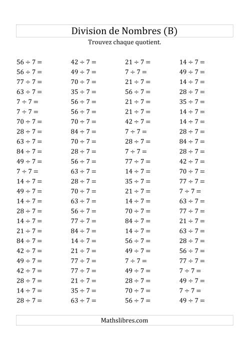 Division de Nombres Par 7 (Quotient 1 - 12) (B)