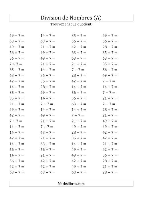 Division de Nombres Par 7 (Quotient 1 - 9) (A)