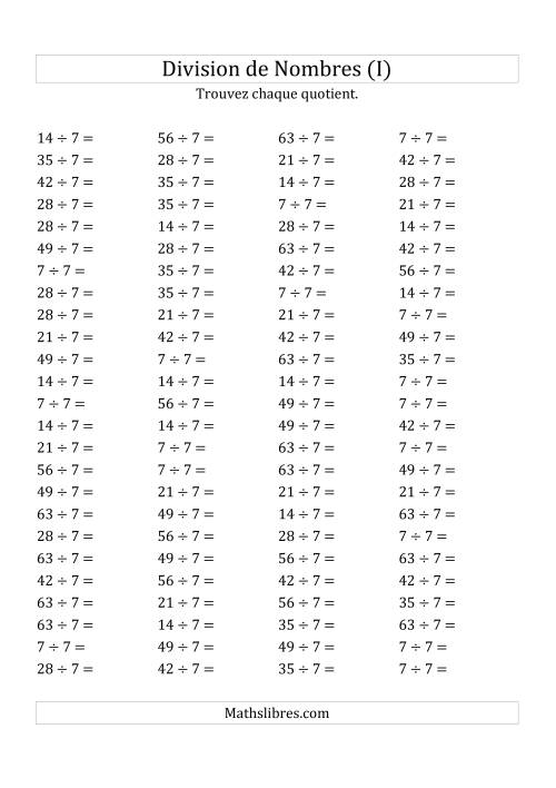 Division de Nombres Par 7 (Quotient 1 - 9) (I)