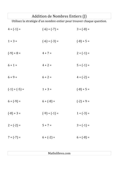 Addition de Nombres Entiers de (-9) à (+9) (Parenthèses sur les Nombres Négatifs) (J)
