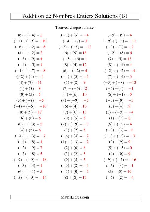 Addition de nombres entiers (-9 à 9) (75 par page) (B) page 2