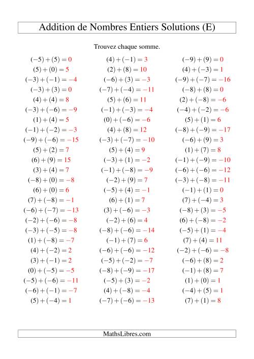 Addition de nombres entiers (-9 à 9) (75 par page) (E) page 2