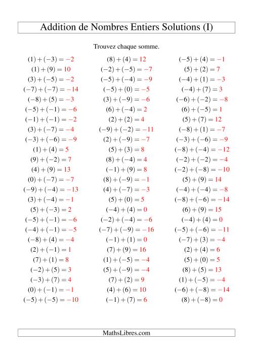 Addition de nombres entiers (-9 à 9) (75 par page) (I) page 2