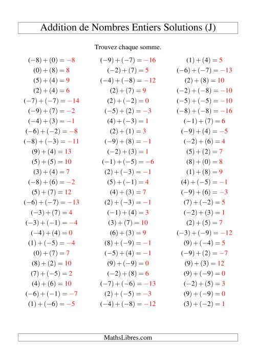 Addition de nombres entiers (-9 à 9) (75 par page) (J) page 2