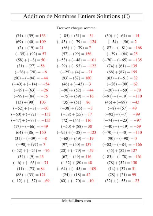 Addition de nombres entiers (-99 à 99) (75 par page) (C) page 2