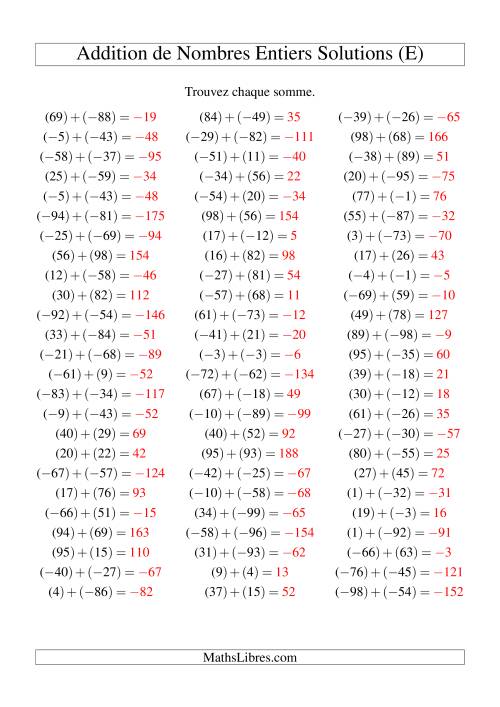 Addition de nombres entiers (-99 à 99) (75 par page) (E) page 2