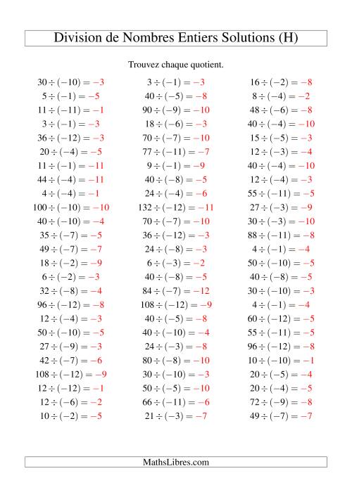Division de nombres entiers -- Positif divisé par négatif (75 par page) (H) page 2