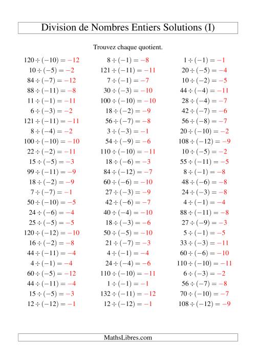 Division de nombres entiers -- Positif divisé par négatif (75 par page) (I) page 2