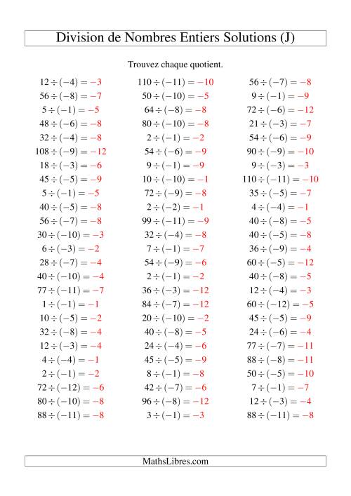 Division de nombres entiers -- Positif divisé par négatif (75 par page) (J) page 2