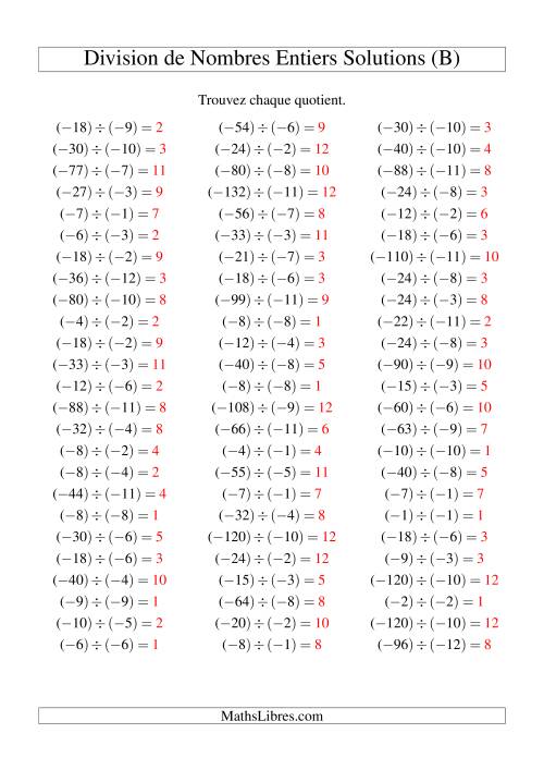 Division de nombres entiers -- Négatif divisé par négatif (75 par page) (B) page 2
